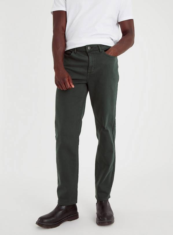 Dark Green Dyed Straight Leg Jeans With Stretch 32R